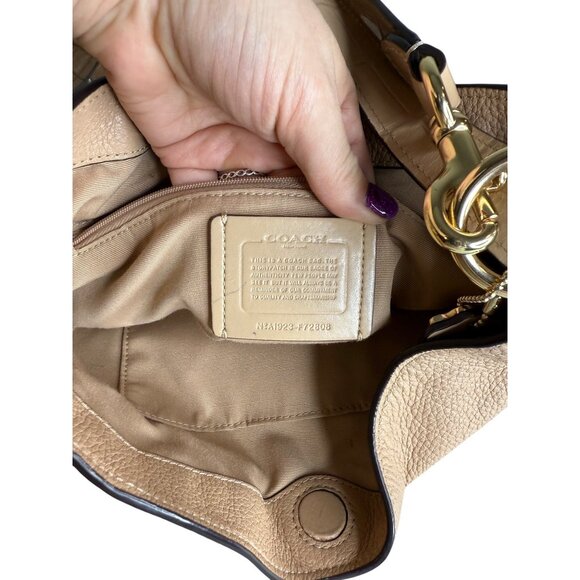 Coach Amber Duffle Pebble Leather Embossed Crocodile Shoulder Bag Beige F2808 - Picture 7 of 9